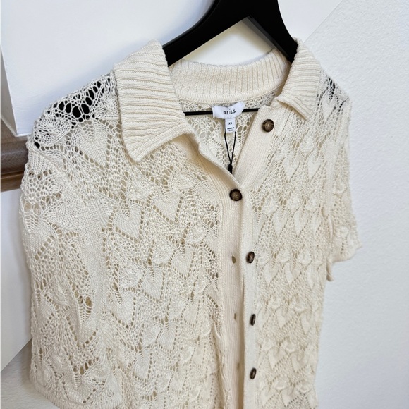 Reiss crochet Off-White Textured Knit Cardigan - Picture 2 of 9